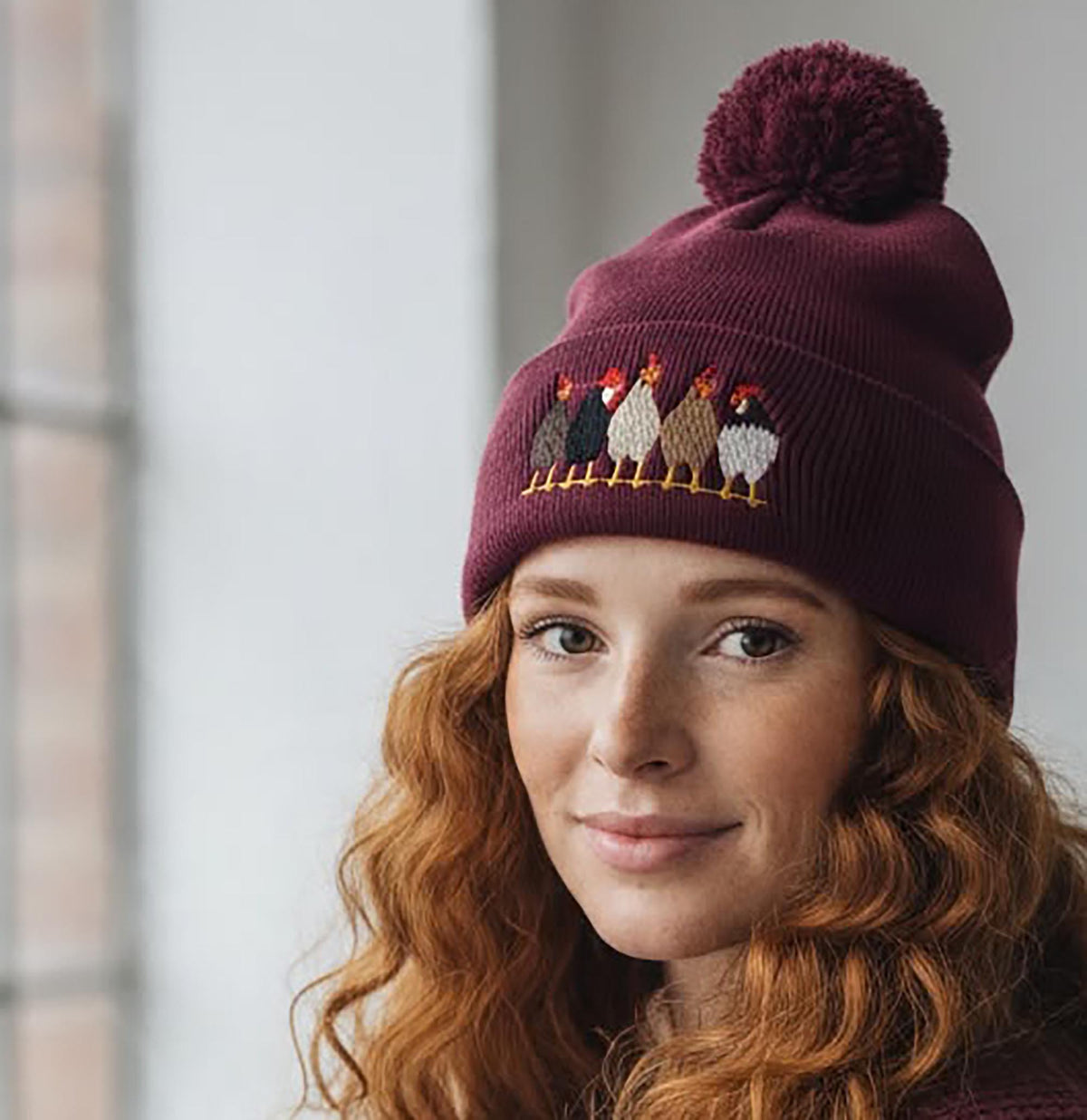 Farmyard Chickens Pom Pom Hat (Unisex)