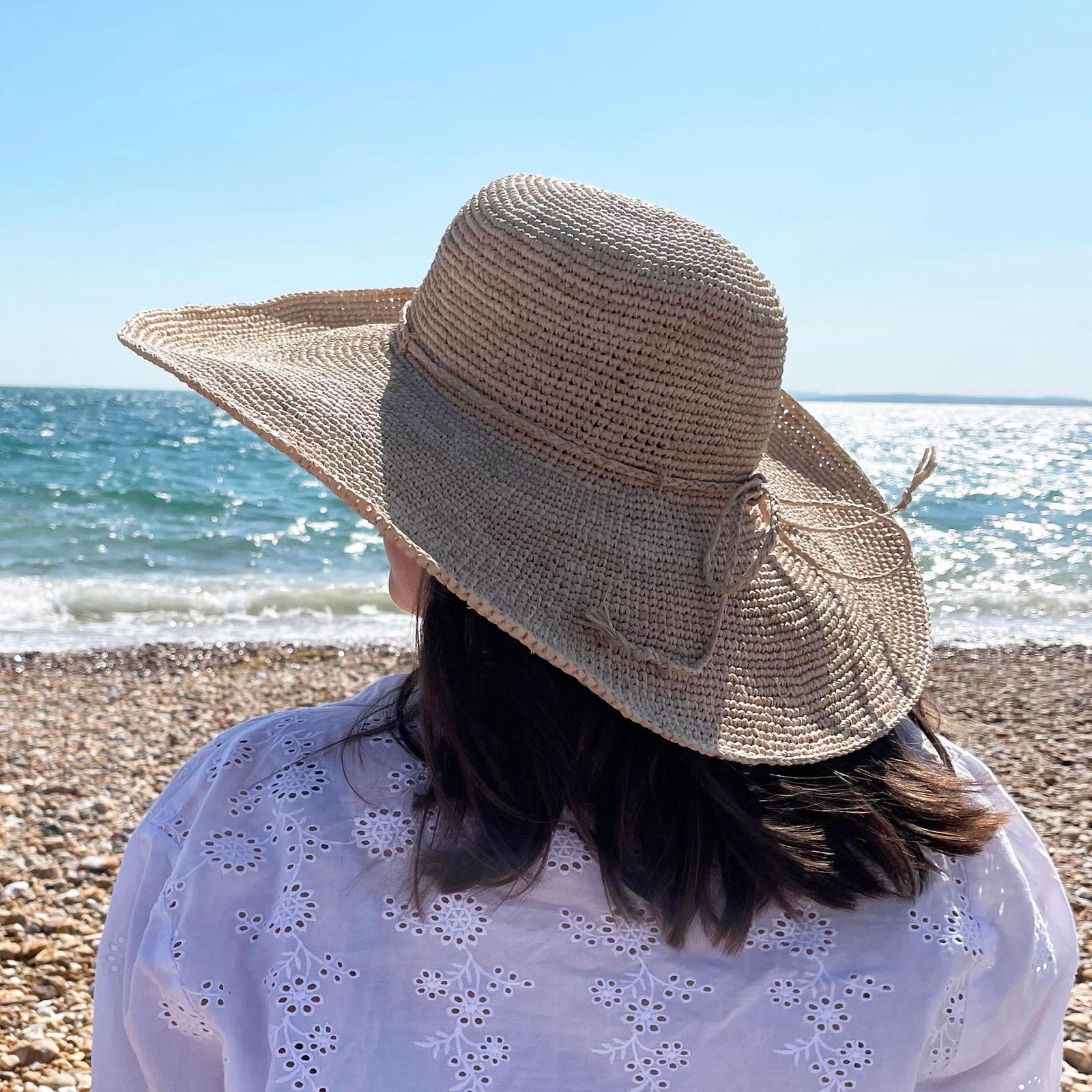 Hand Crocheted Raffia Wide Brim Straw Hat