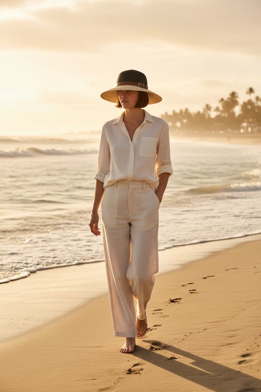 Ladies Short Brim Straw Hat with Belt Band