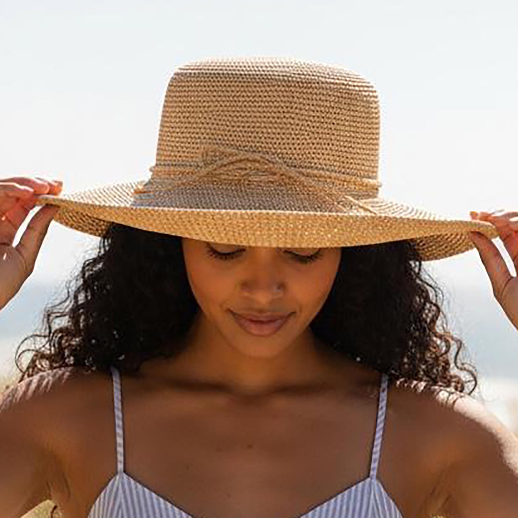 Hand Crocheted Raffia Turn Up Brim Straw Hat