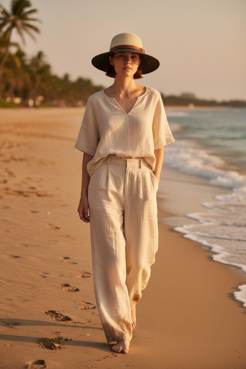 Ladies Short Brim Straw Hat with Belt Band